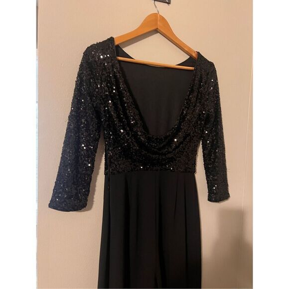 Badgley Mischka Size 2 Maya Stretch Sequin Jumpsuit Black Glam Formal Event - Picture 9 of 11